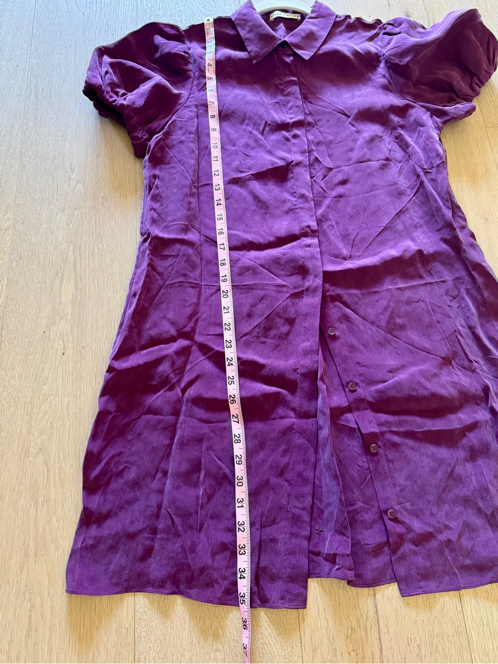 Alice + Olivia Jem Puff-Sleeve Shirt Dress Boysenberry Purple Cupro - Picture 14 of 14